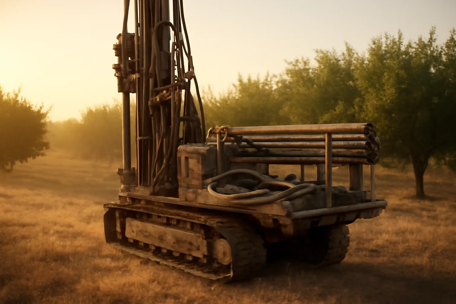 Sunrise on a rotary rig used by a California well driller
