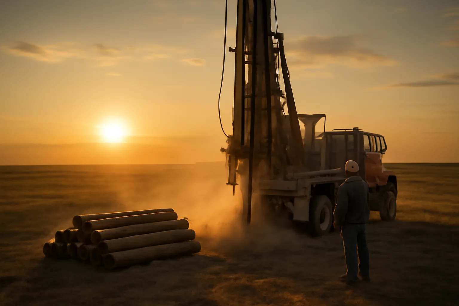 Rotary drill rig on a Colorado prairie during well work