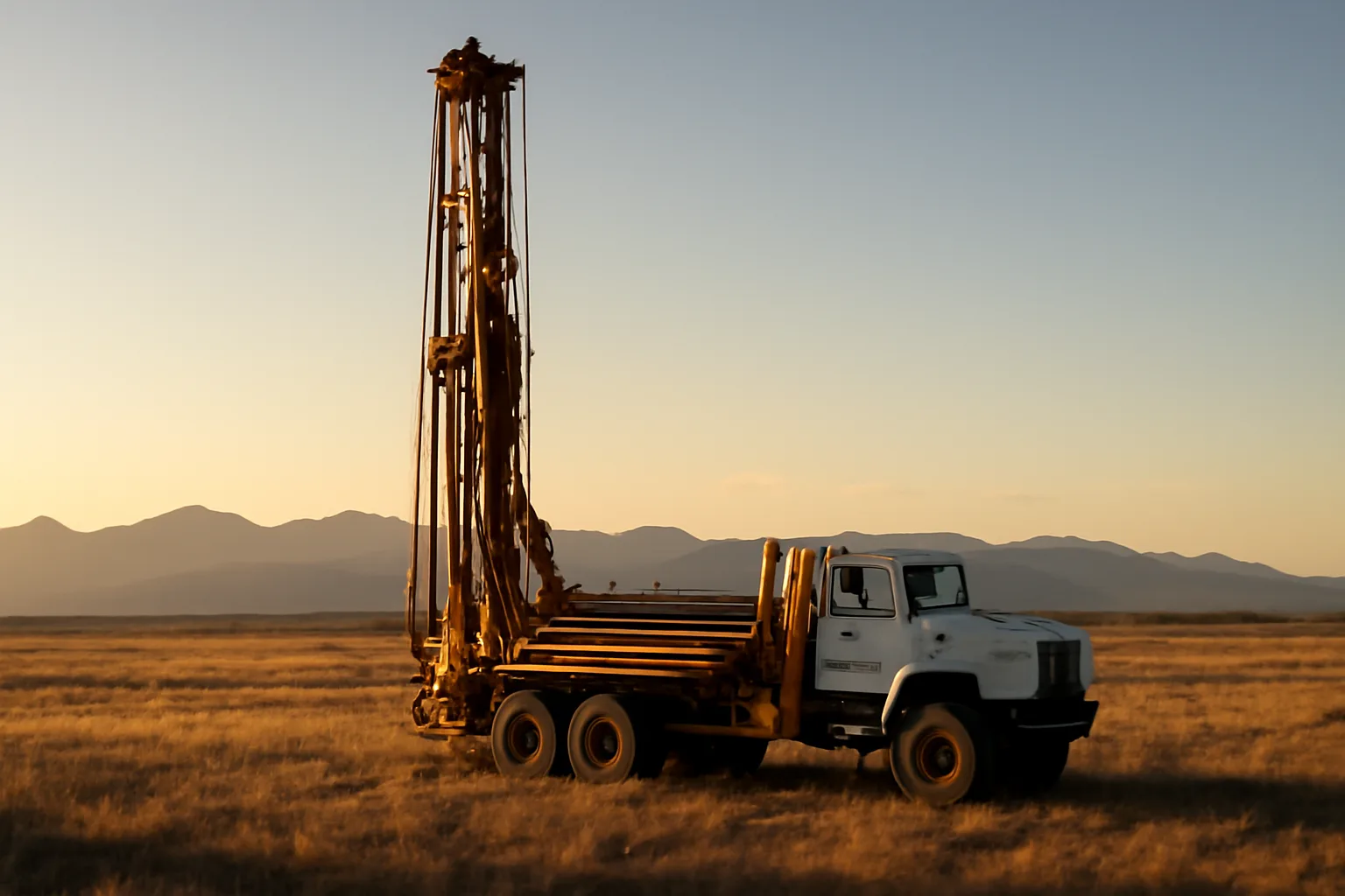 Well driller rig on Colorado prairie below the Front Range