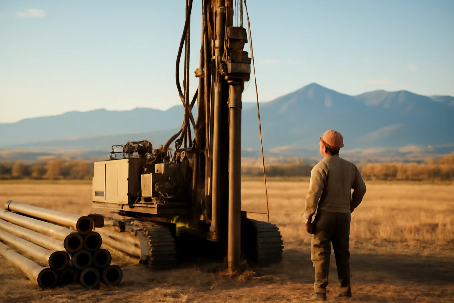 Drill rig on a Colorado pasture during a water well job